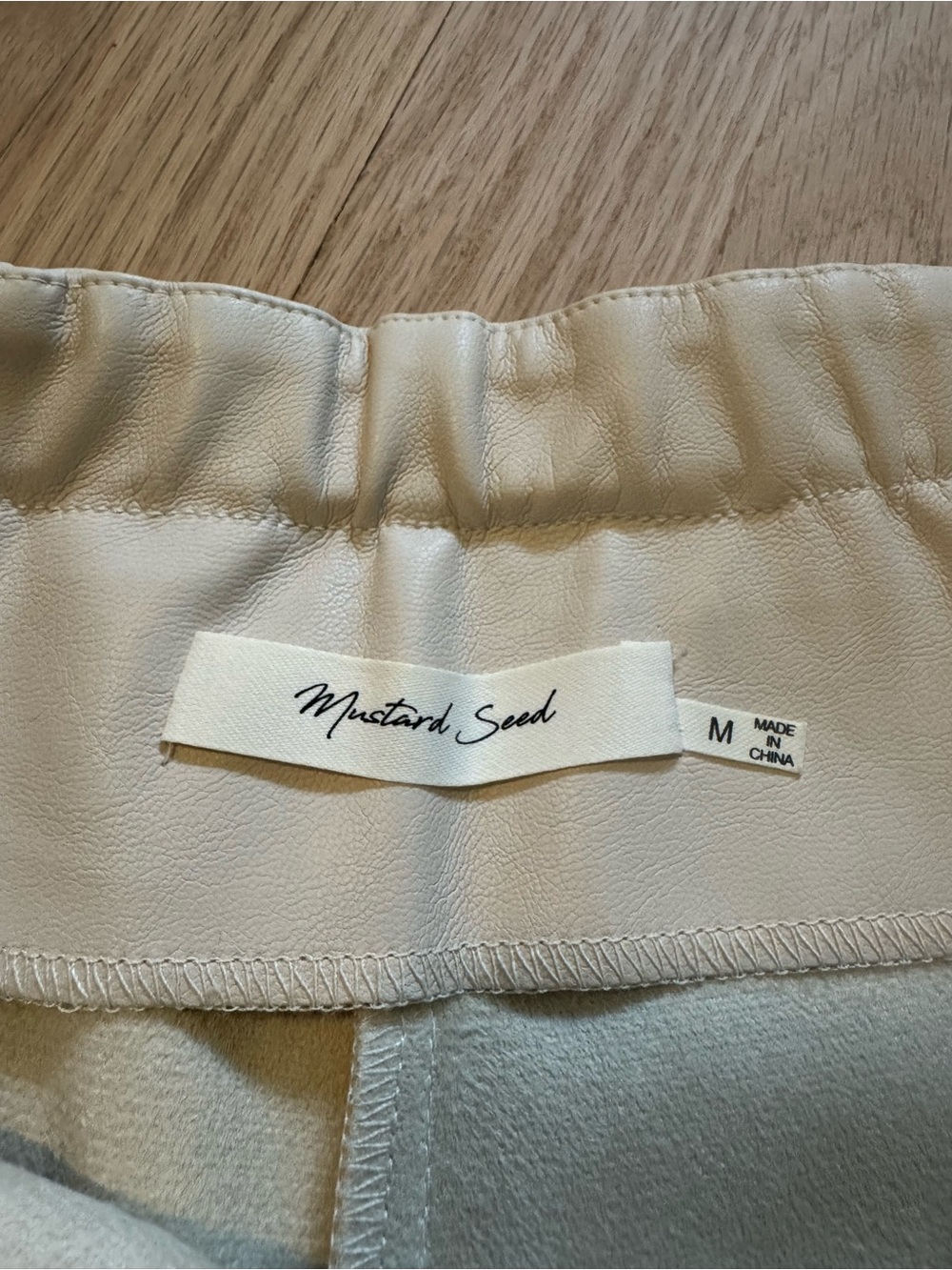 Mustard Seed Faux Leather High-Waist Cream Pleated Shorts - Picture 2 of 4